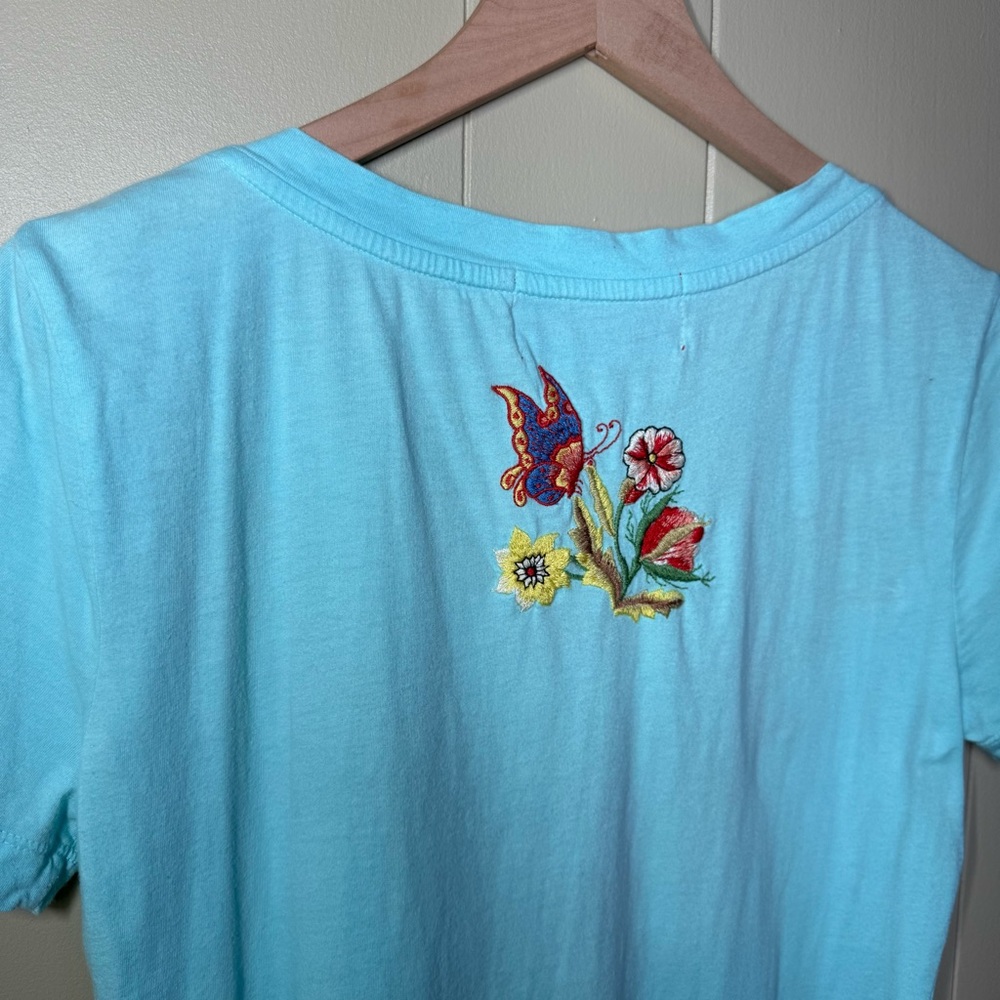 JWLA Johnny Was Embroidered Floral V Neck Slim Fit Top Tee M Medium - Picture 7 of 8